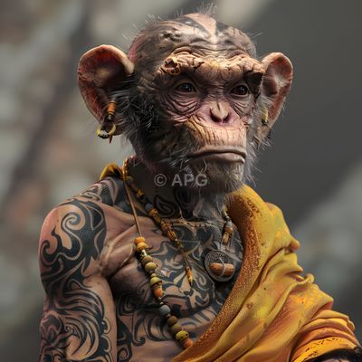 KI-generierte Darstellung eines tätowierten Affenmönchs